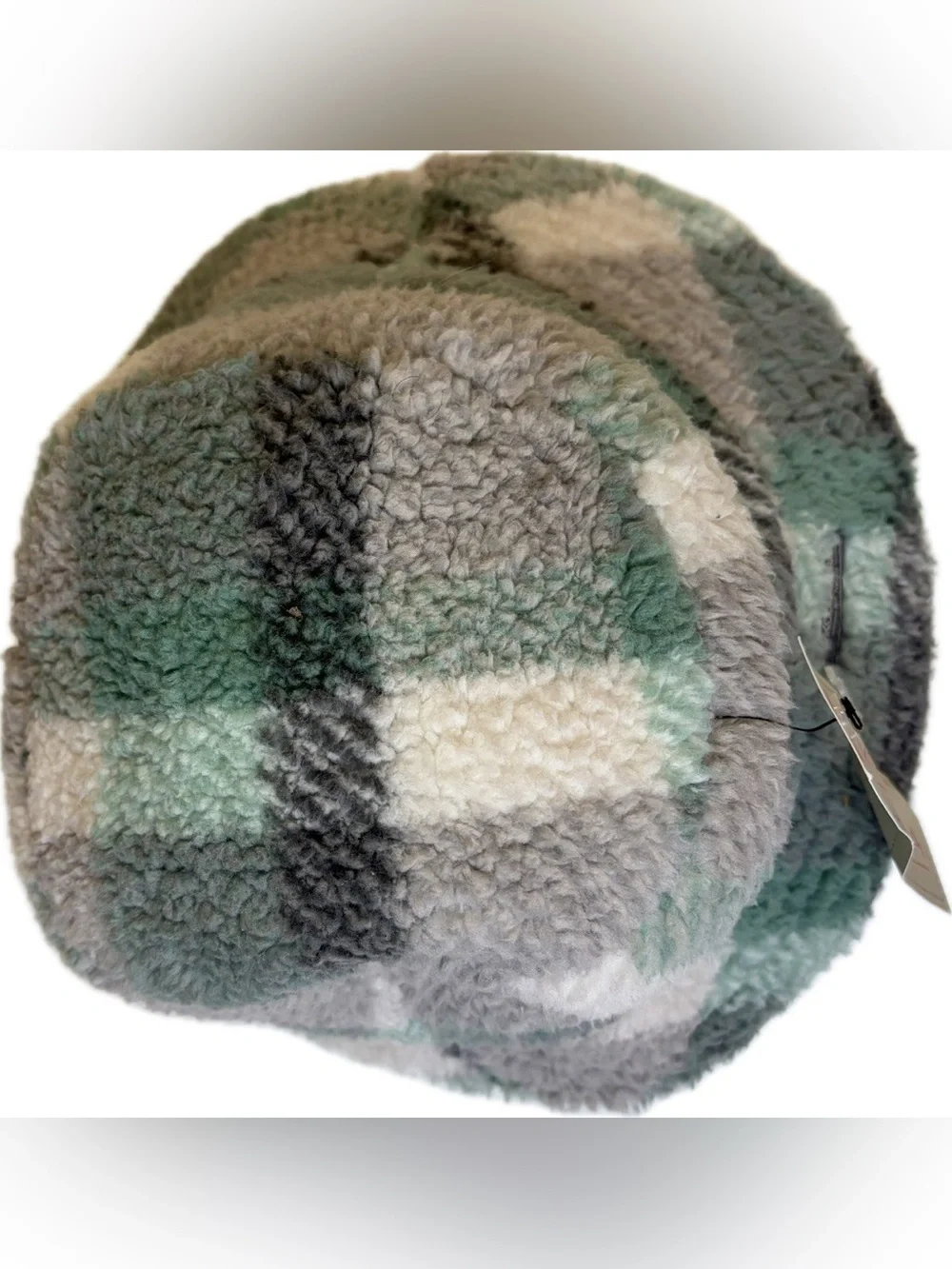 Koolaburra by UGG Sherpa Plaid Bucket Hat Green Grey Faux Fur Cozy Winter S/O